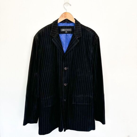 Bachrach Black and White Pinstripe Genuine Suede Leather 3 Button Blazer Coat Mi - Picture 1 of 14